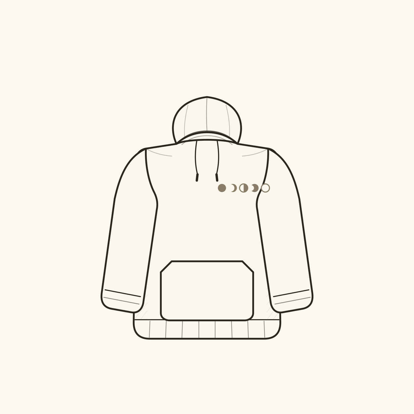 The Softbound Hoodie, front. Illustrated plate, real photo coming with the first sample.