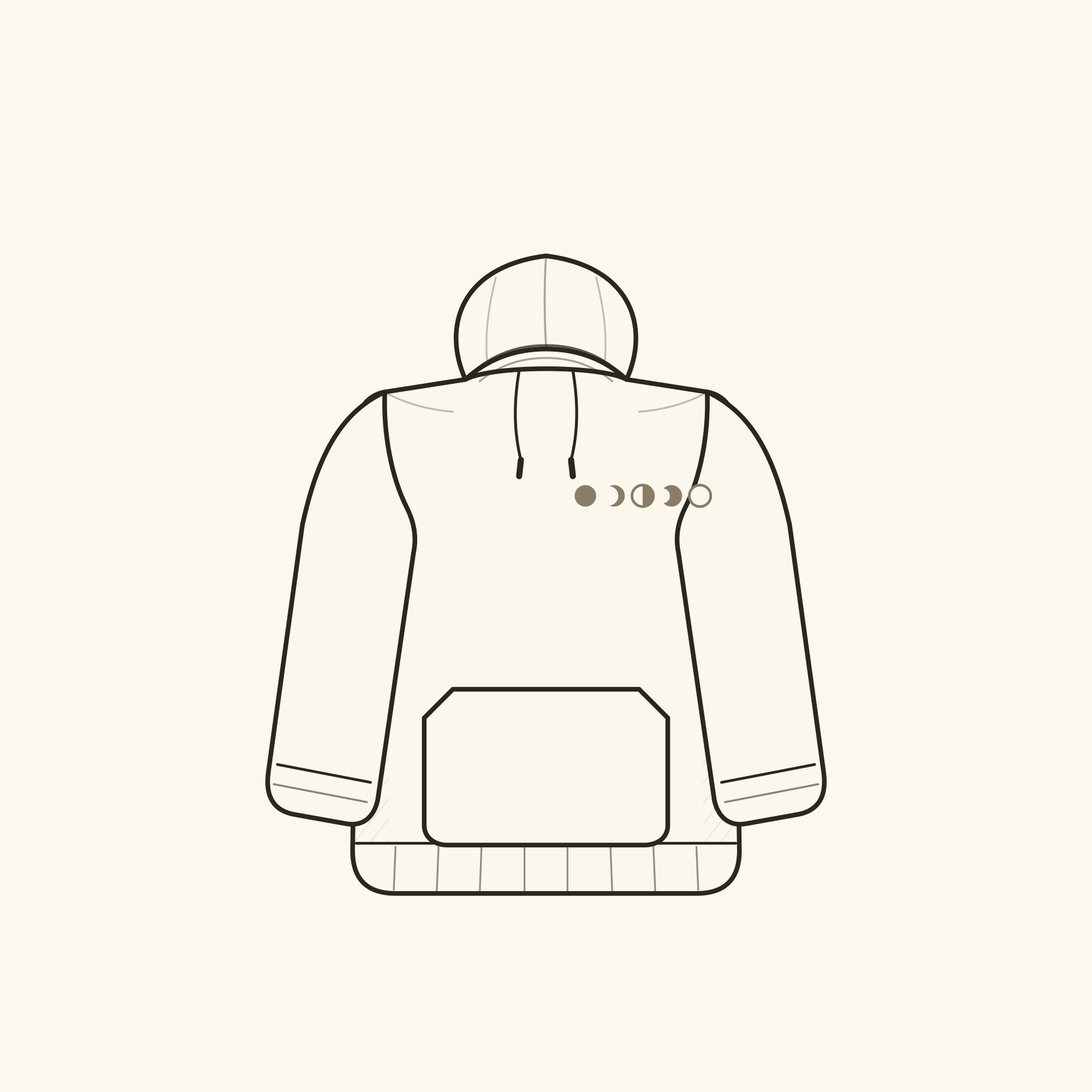 The Softbound Hoodie, front. Illustrated plate, real photo coming with the first sample.