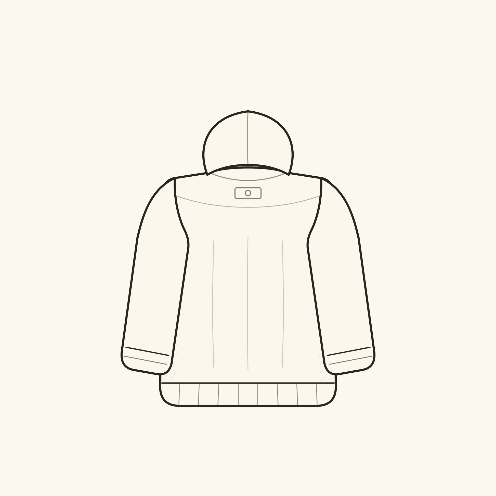 The Softbound Hoodie, back. Illustrated plate.