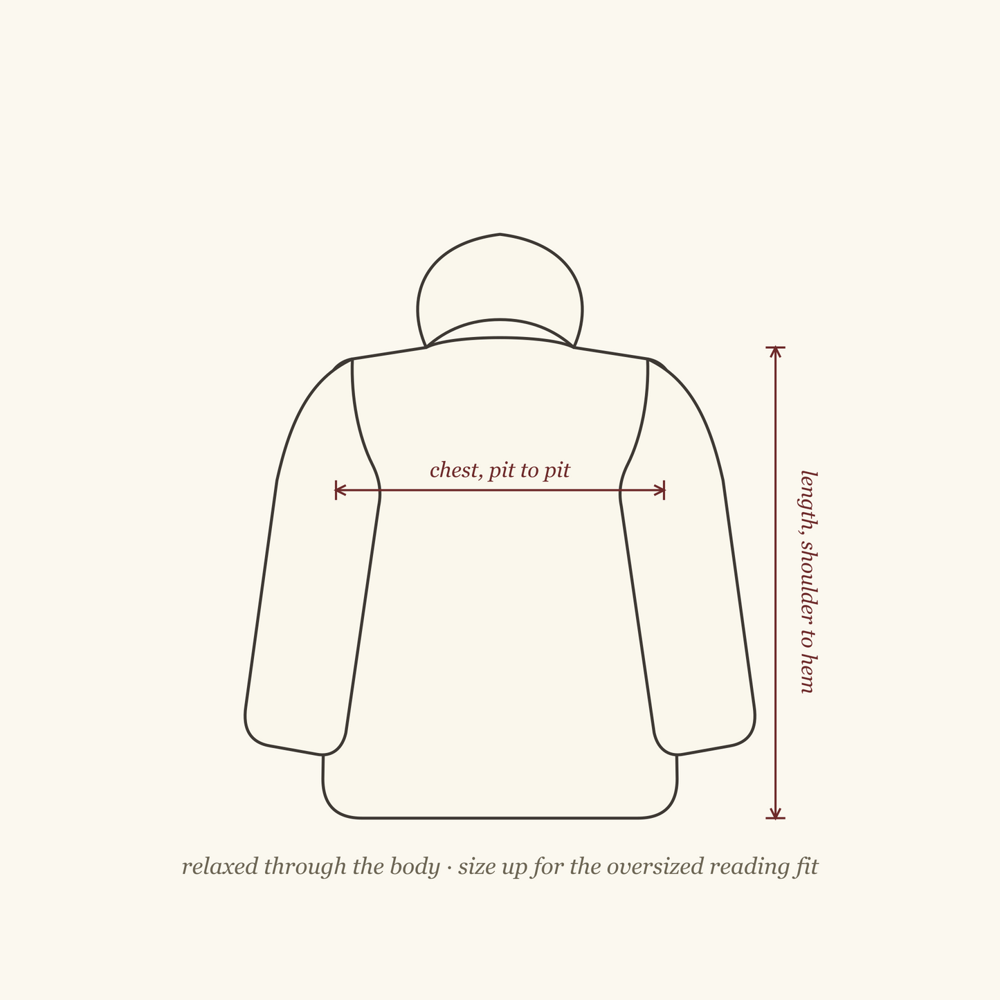 Fit diagram: chest and length measurements, relaxed fit.