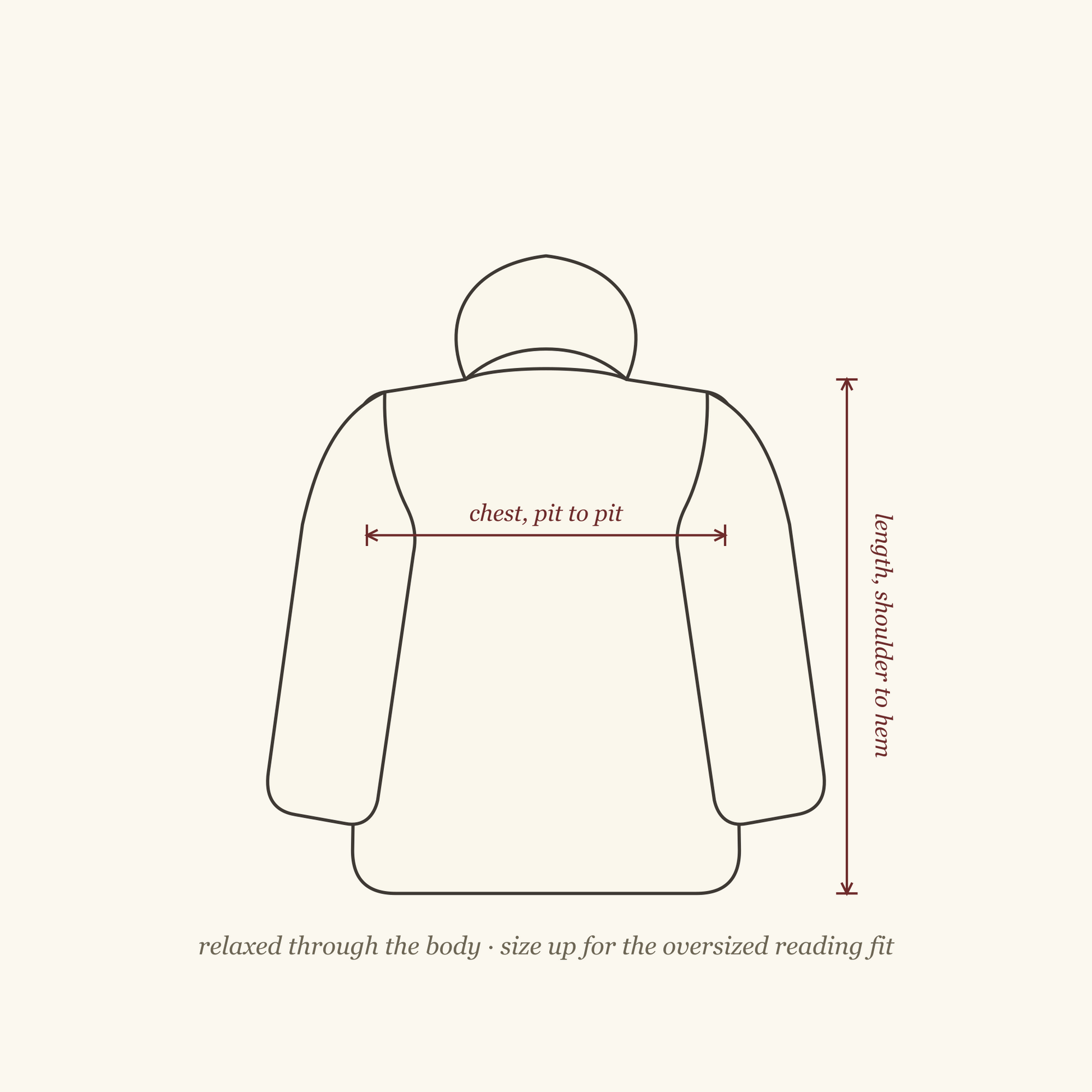 Fit diagram: chest and length measurements, relaxed fit.